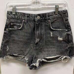Zara Distressed Black Washed Denim Jean Shorts